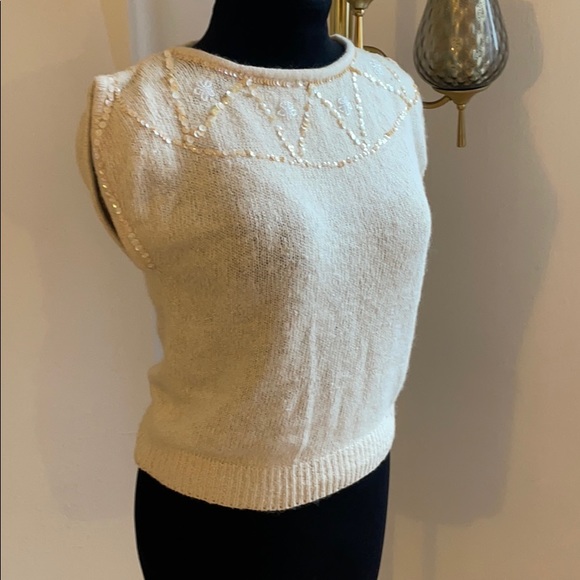 80s does 50s Angora Sleeveless Sweater Sequins - Picture 2 of 10